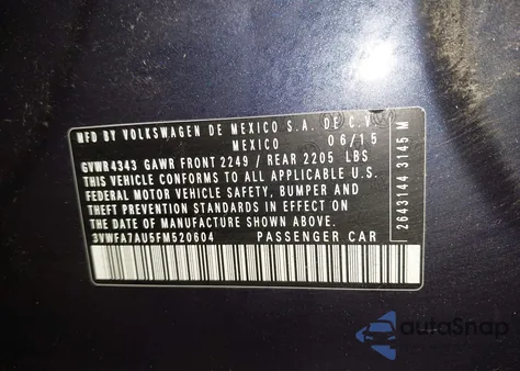 2015 Volkswagen Golf Sportwagen Tdi Se 4-Door from USA, damaged, VIN 3VWFA7AU5FM520604